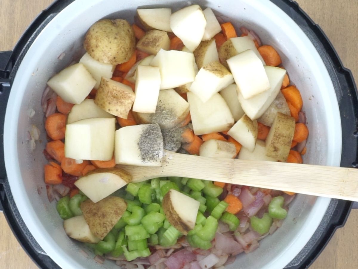 adding veggies to instant pot