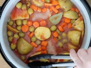 submerged veggies and chicken pressure cooker