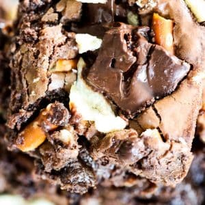 sweet and salty brownies with potato chips and pretzels