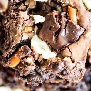 sweet and salty brownies with potato chips and pretzels