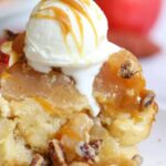 ice cream dripping down apple bread pudding