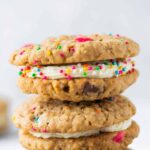 whoopie monster cookies with cream cheese filling and vibrant sprinkles