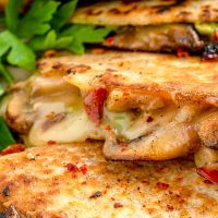 mushroom stuffed veggie cheese quesadilla